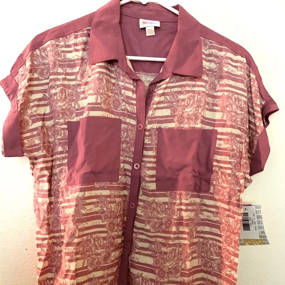 Blush Pink Floral/Striped LuLaRoe Amy Dolman Blouse - NWT XXS (Oversized) - Picture 2 of 12